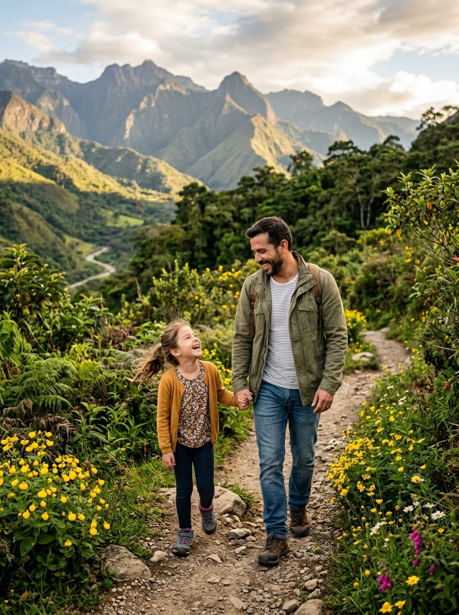 Familia explorando la naturaleza en Casa Grata